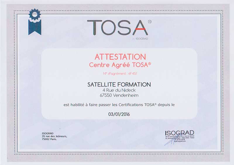 Satellite Formation est centre agréé Tosa